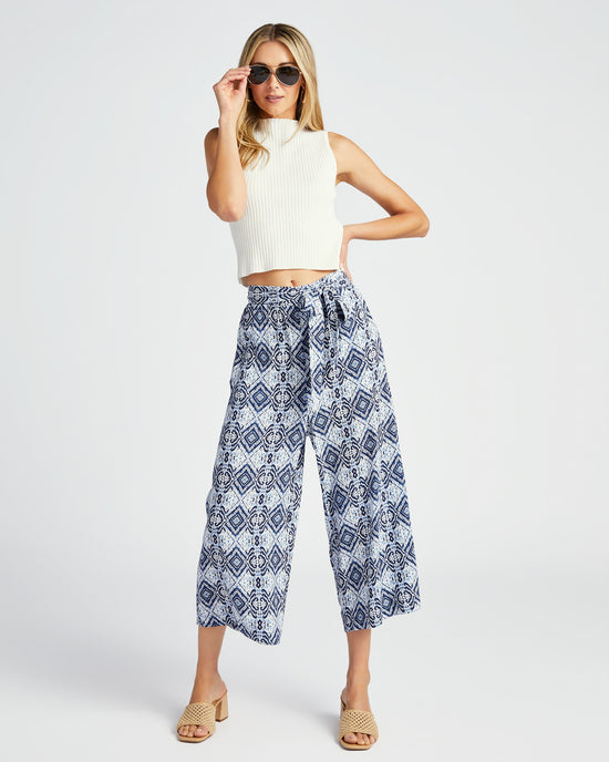Blue $|& Apricot Geo Tribal Palazzo Crop Trouser - SOF Full Front
