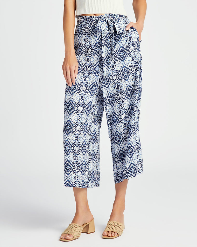 Blue $|& Apricot Geo Tribal Palazzo Crop Trouser - SOF Front