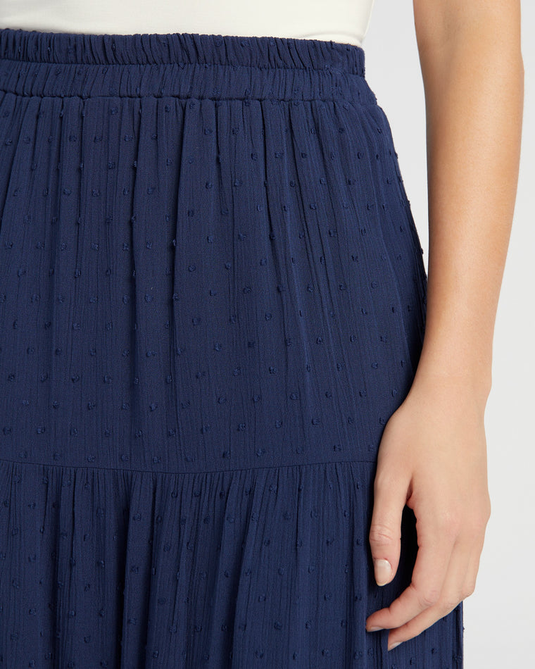 Navy $|& Apricot Crinkle Dobby Tiered Skirt - SOF Detail