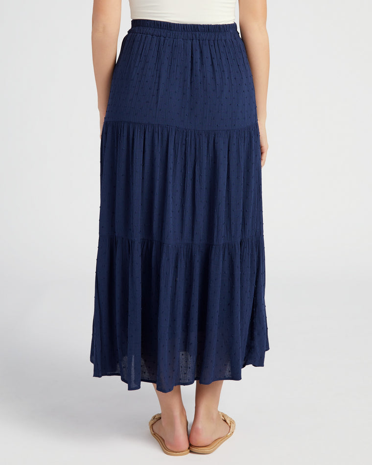 Navy $|& Apricot Crinkle Dobby Tiered Skirt - SOF Back