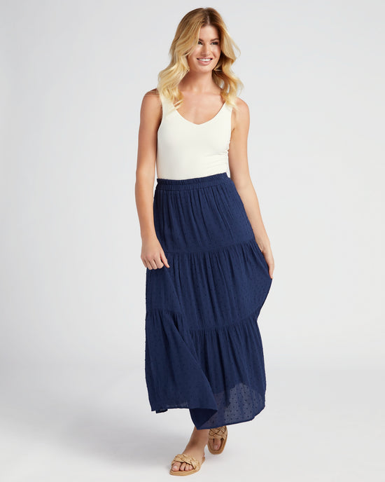 Navy $|& Apricot Crinkle Dobby Tiered Skirt - SOF Full Front