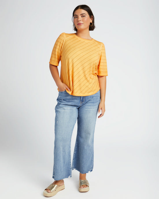 Orange Creamsicle $|& Democracy Textured Knit Elbow Puff Sleeve Top - SOF Full Front