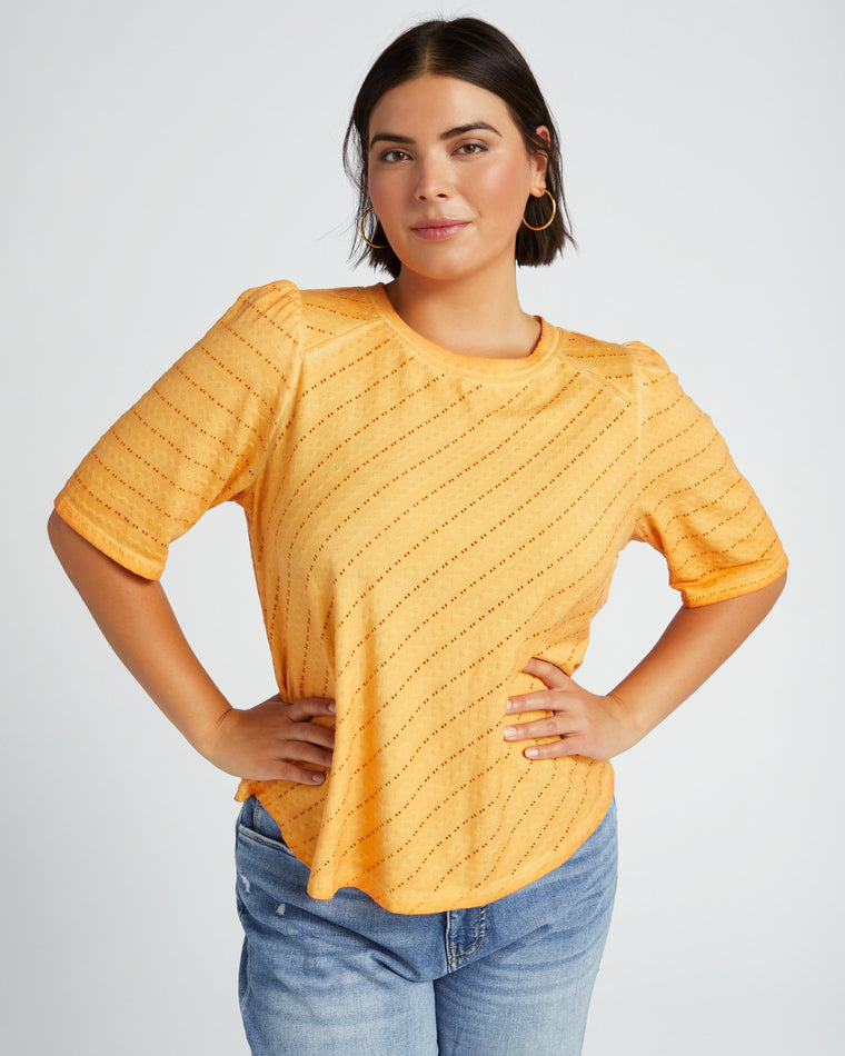 Orange Creamsicle $|& Democracy Textured Knit Elbow Puff Sleeve Top - SOF Front