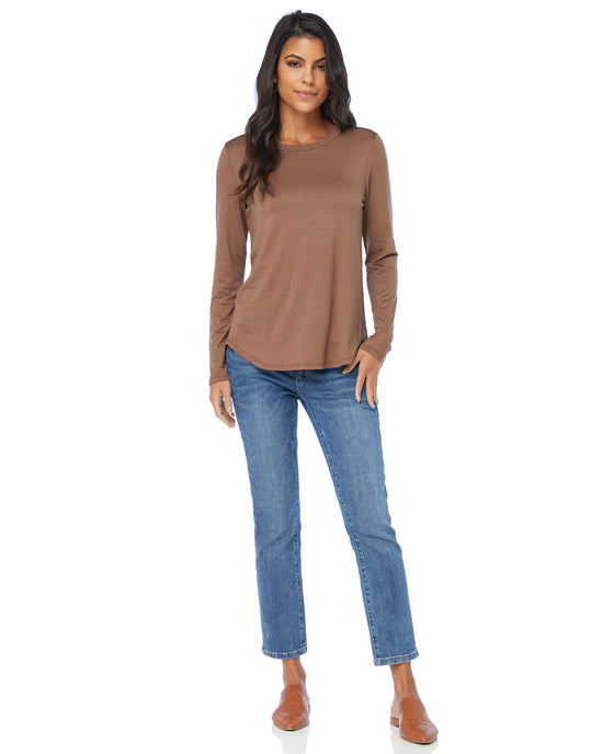 Cocoa Brown $|& W. by Wantable Long Sleeve Envelope Back Modal Knit Top - SOF Full Front