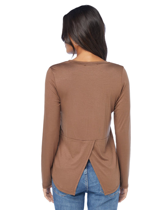 Cocoa Brown $|& W. by Wantable Long Sleeve Envelope Back Modal Knit Top - SOF Back