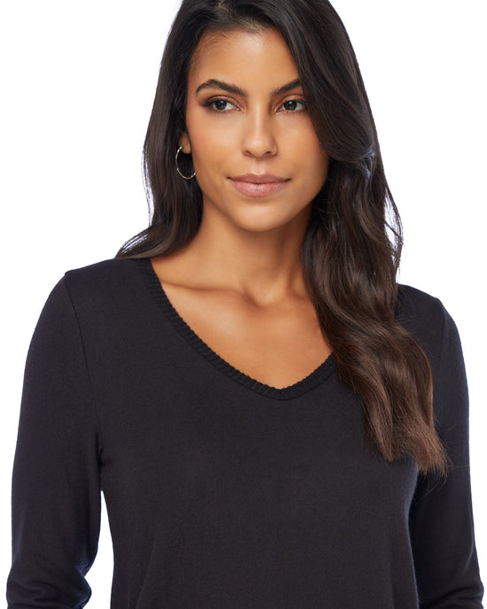 Black $|& W. by Wantable Long Sleeve Brushed Hacci V-Neck Top - SOF Detail