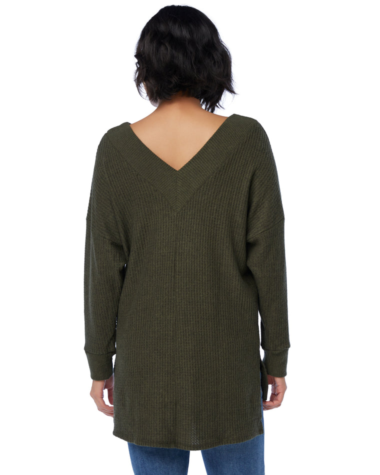 Olive $|& W. by Wantable Brushed Hacci V-Neck Tunic with Side Slit - SOF Back