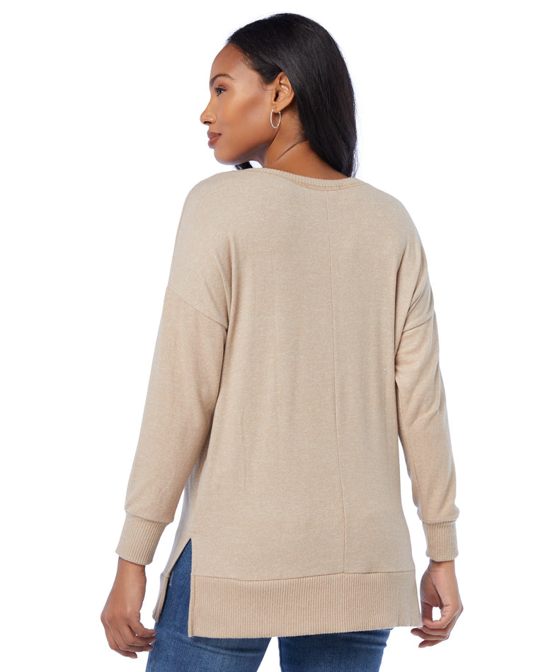 Beige $|& W. by Wantable Brushed Hacci Tunic with Side Slit - SOF Back