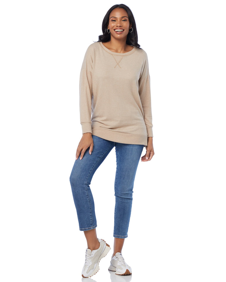 Beige $|& W. by Wantable Brushed Hacci Tunic with Side Slit - SOF Full Front