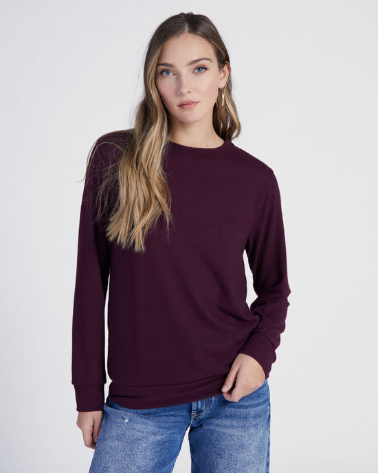 Rasin Purple $|& Loveappella Brushed Crew Neck  Pullover - SOF Front