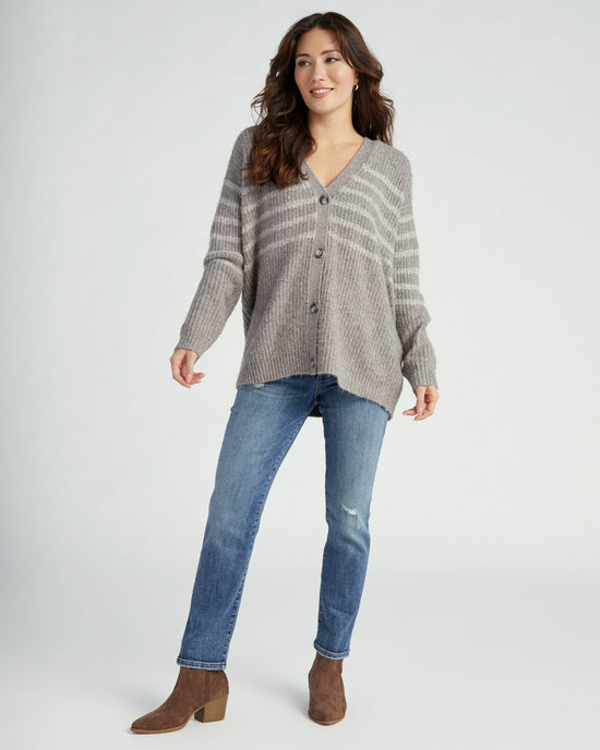 Taupe Beige $|& Thread & Supply Frances Stripe Cardigan - SOF Full Front
