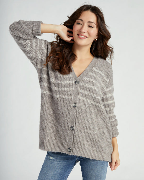 Taupe Beige $|& Thread & Supply Frances Stripe Cardigan - SOF Front