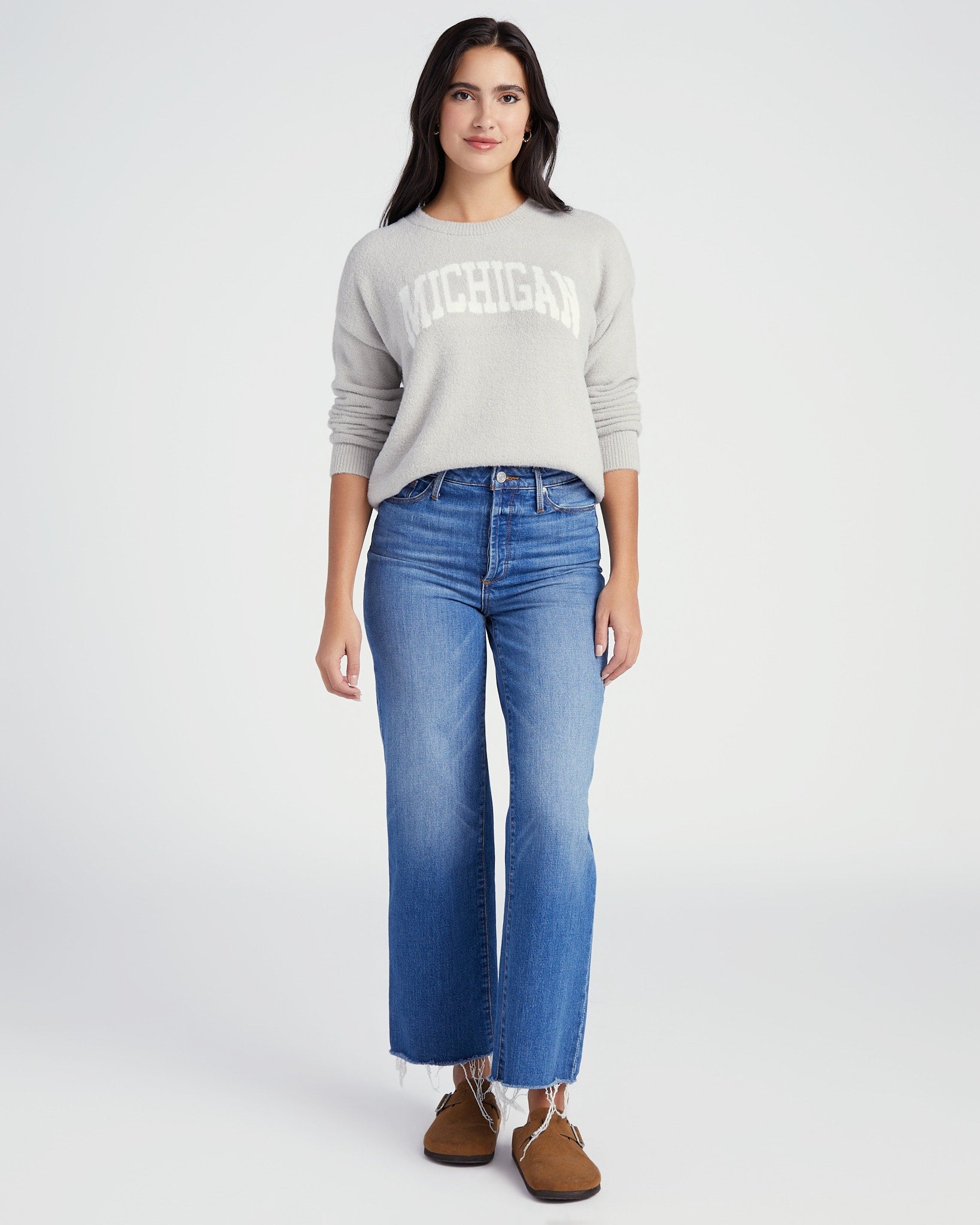 Grey/White $|& Thread & Supply Michigan Sweater - SOF Full Front