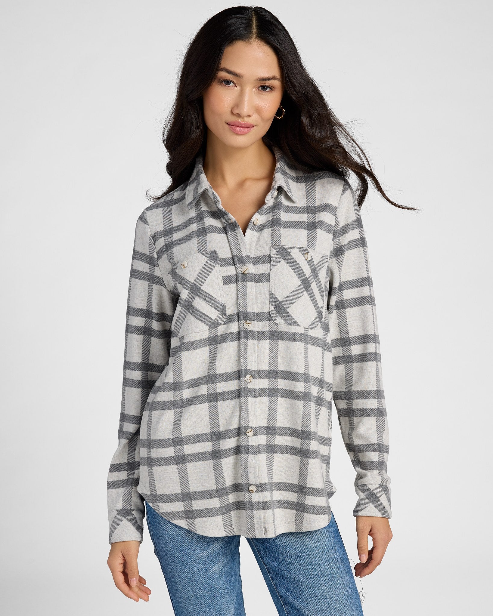 Grey Ivory Plaid $|& Thread & Supply Lewis Plaid Shirt - SOF Front