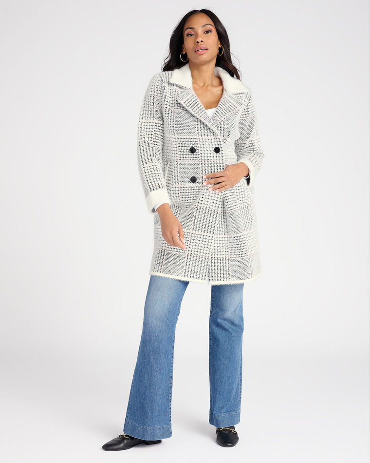 Ivory Combo Ivory $|& Metric Plaid Cardigan with Pockets - SOF Front