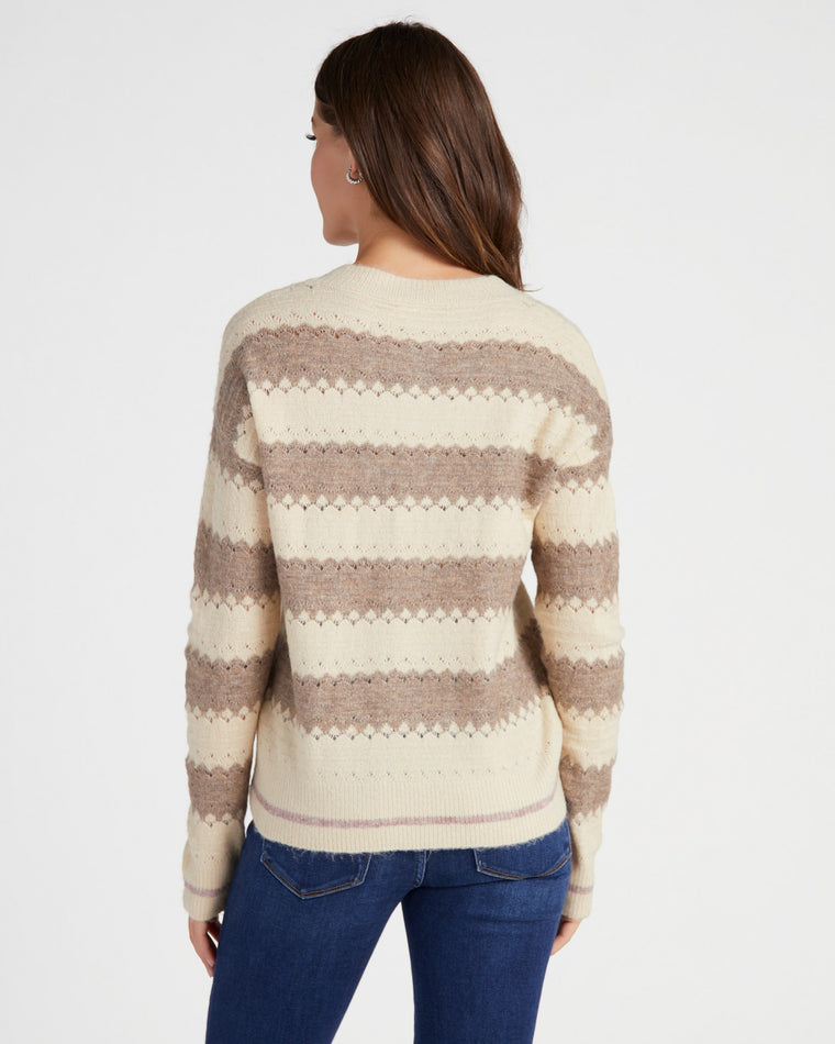 Taupe Taupe $|& Hem & Thread Half Placket Stripe Brushed Sweater - SOF Back