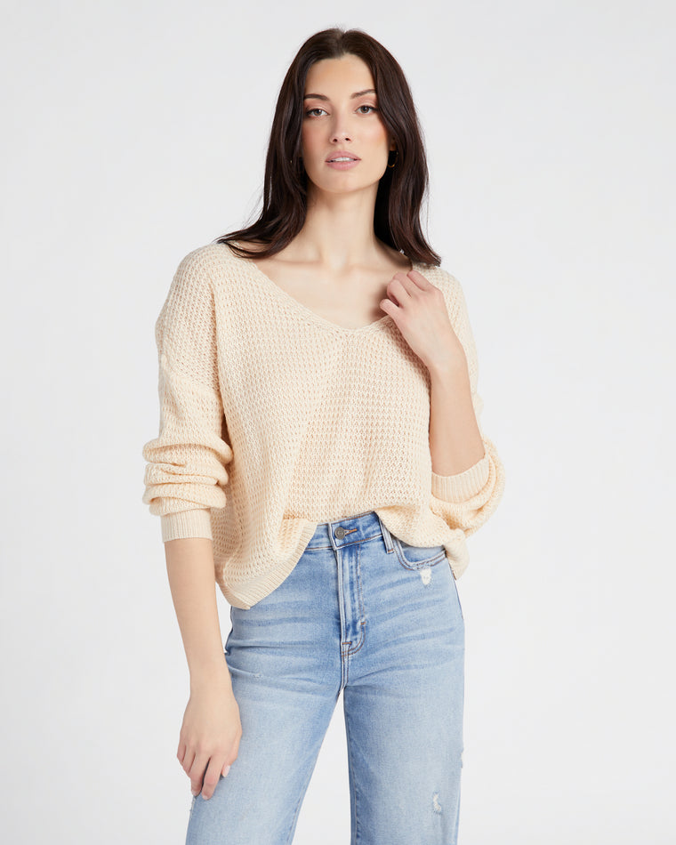 Beige Beige $|& Hem & Thread Twist Back Oversized Pullover - SOF Front