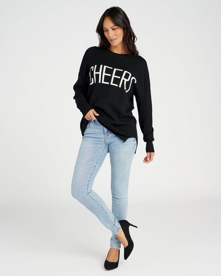 Black Black $|& Hem & Thread "CHEERS" Oversized Pullover - SOF Full Front