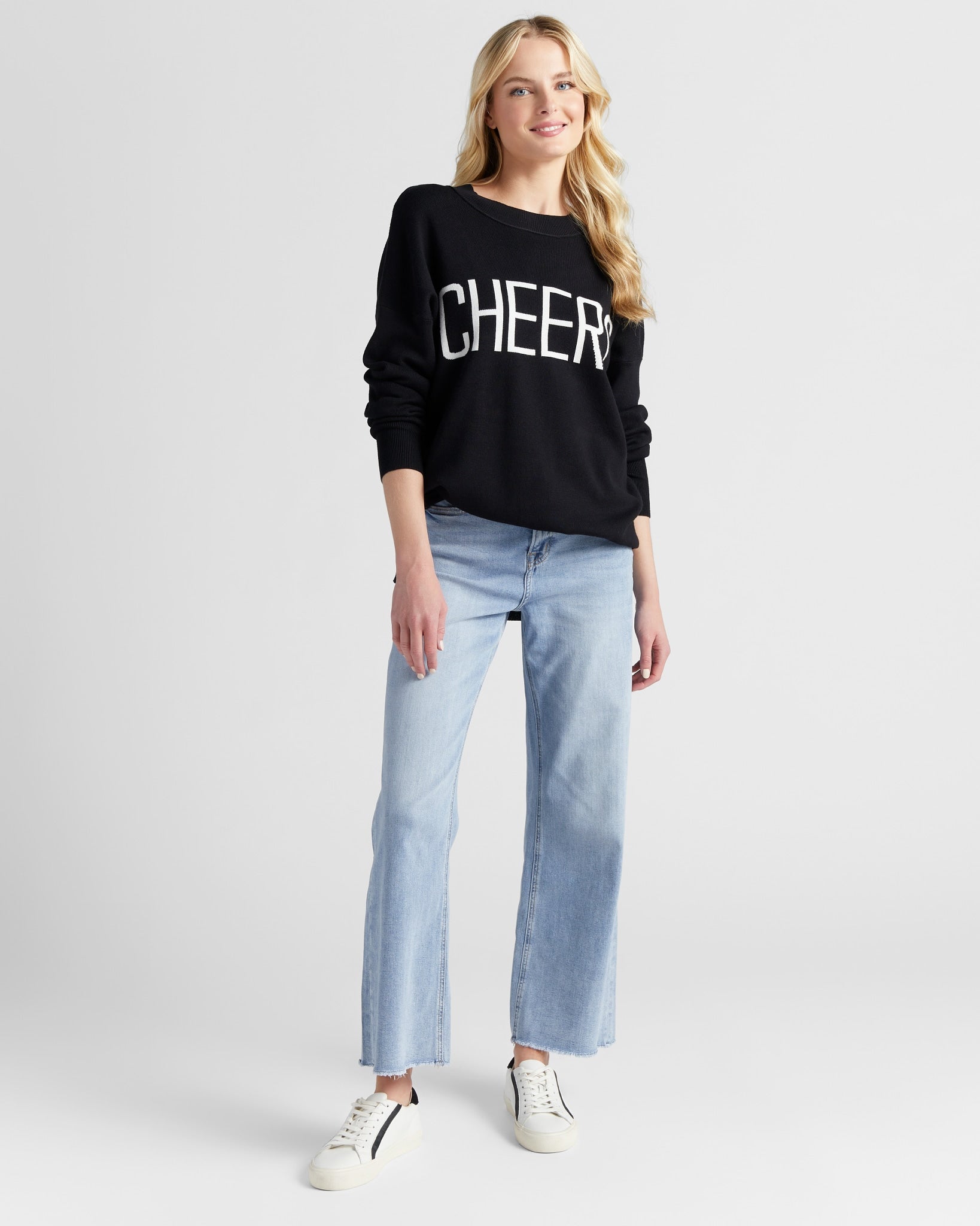 Black $|& Hem & Thread "CHEERS" Oversized Pullover - SOF Full Front