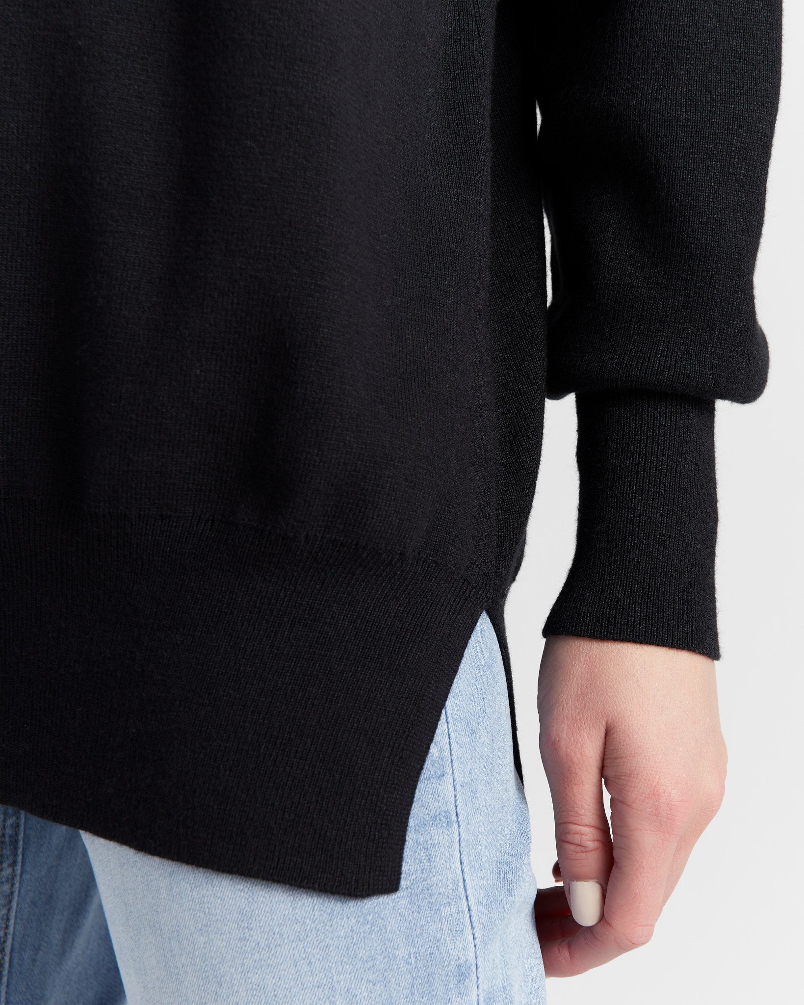 Black $|& Hem & Thread "CHEERS" Oversized Pullover - SOF Detail