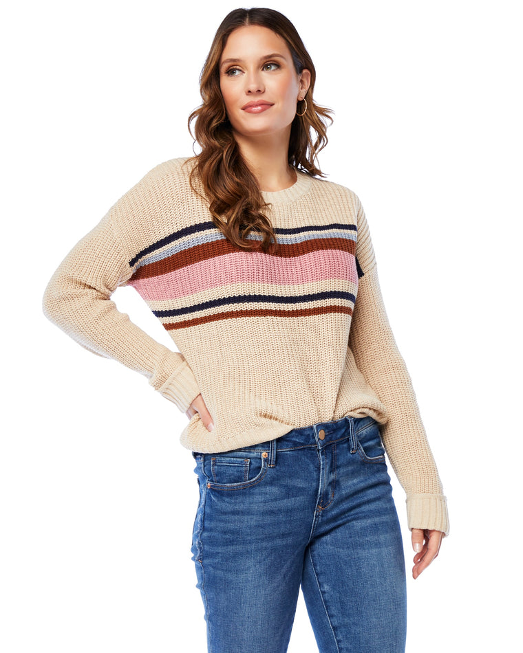 Taupe/Multi $|& Hem & Thread Boyfriend Stripe Sweater - SOF Front