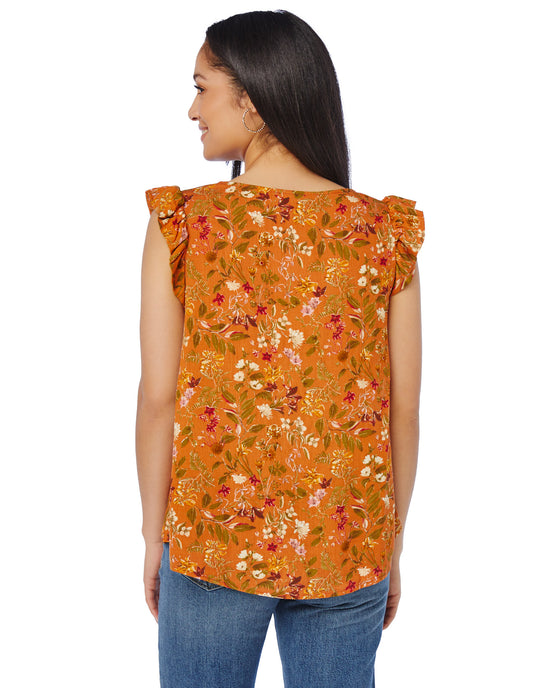Rust $|& Les Amis Floral Short Ruffle Sleeve Woven Top - SOF Back