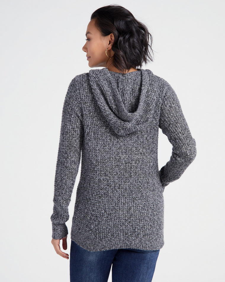 Charcoal $|& Staccato Henley Waffle Hoodie Sweater - SOF Back