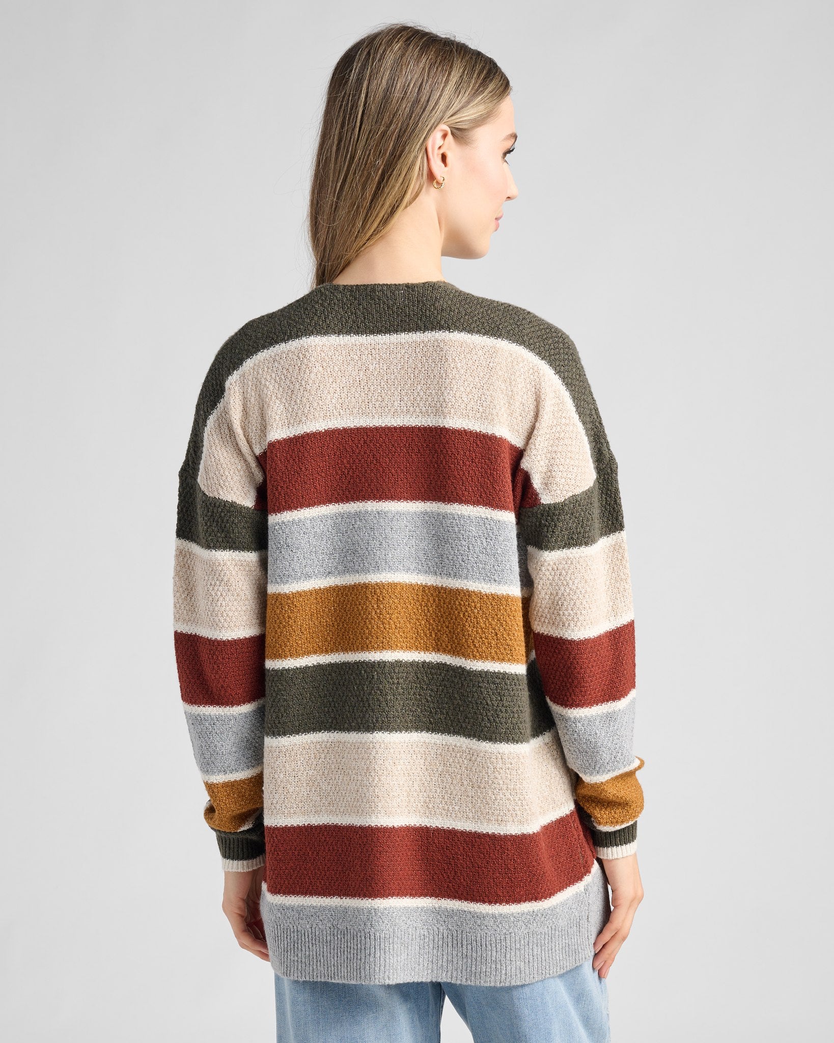 Olive/Oatmeal $|& Staccato Open Front Colorblock Cardigan - SOF Back