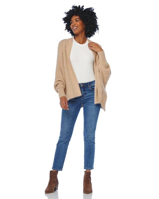 Taupe $|& Staccato Oversized Dolman Sleeve Fuzzy Yarn Cardigan - SOF Full Front