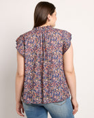 Navy $|& VOY Los Angeles Floral Pleated Sleeve Top with Tie - SOF Back