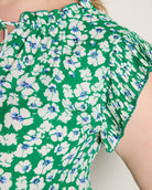 Green $|& VOY Los Angeles Floral Pleated Sleeve Top with Tie - SOF Full Front