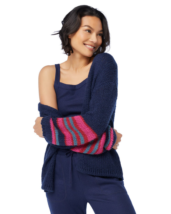 Midnight Blue $|& Z Supply Lounge Carried Away Stripe Cardigan - SOF Front