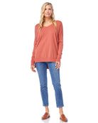 H. Redwood $|& Dreamers Front Seam V-Neck Sweater - SOF Full Front