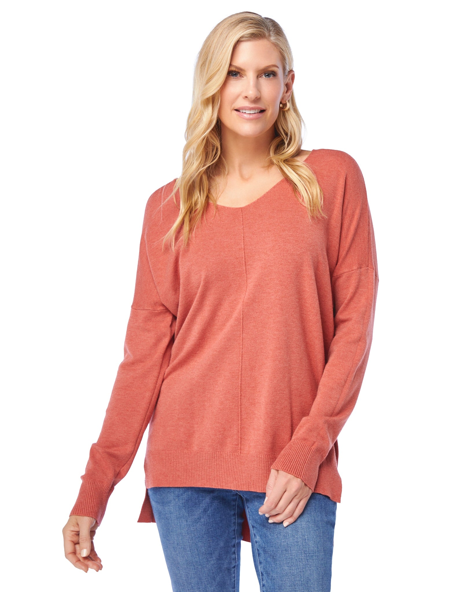 H. Redwood $|& Dreamers Front Seam V-Neck Sweater - SOF Front