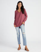 H. Wisteria $|& Dreamers Front Seam V-Neck Sweater - SOF Full Front