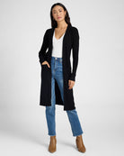 Black $|& Tea N Rose Soft Touch Sweater Cardigan - SOF Front