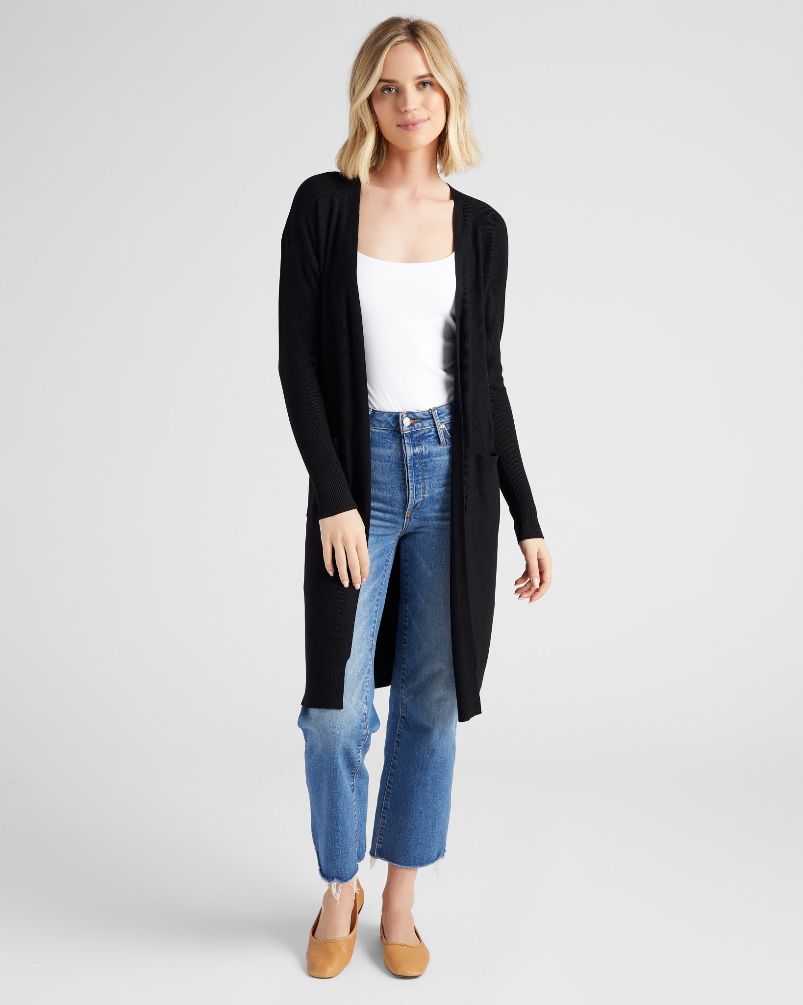 Black $|& Tea N Rose Soft Touch Sweater Cardigan - SOF Front