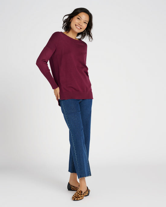Wine $|& Metric Comfy Side Slit Pullover - SOF Full Front
