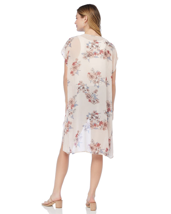 Taupe Denim Floral $|& Bobeau Drape Front Midi Kimono - SOF Back