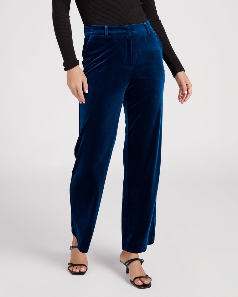 Teal $|& Skies Are Blue Velvet Pant - SOF Front