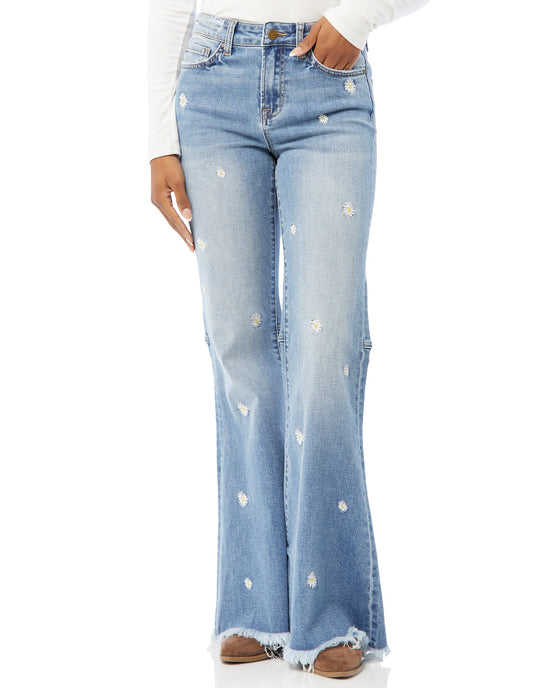 Daisy in the Air Blue $|& Mica Denim High Rise Super Flare with Embroidery - SOF Front