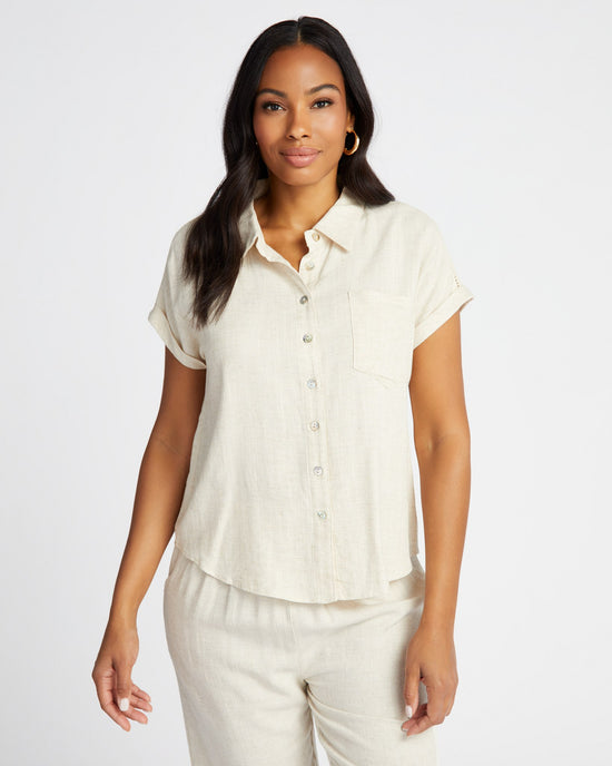 Stone $|& Apricot Ladder Trim Linen Lined Top - SOF Front