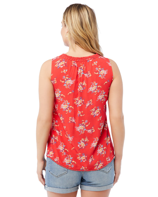 Coral/Red $|& Skies Are Blue Flower Print Trim Detail Blouse - SOF Back