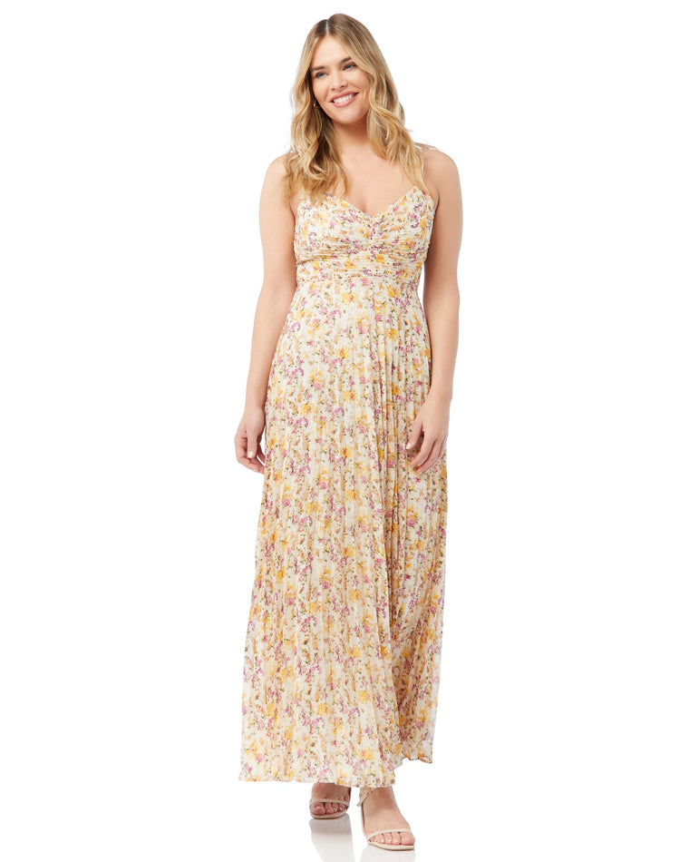 Yellow Floral $|& Lucy Paris Rose Pleated Dress - SOF Front