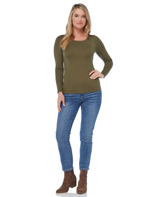 Olive Green $|& W. by Wantable Slim Fit Modal Knit Ribbed Top - SOF Full Front