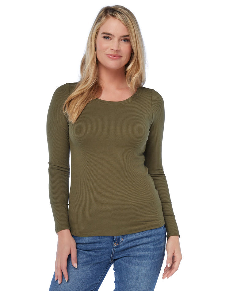 Olive Green $|& W. by Wantable Slim Fit Modal Knit Ribbed Top - SOF Front