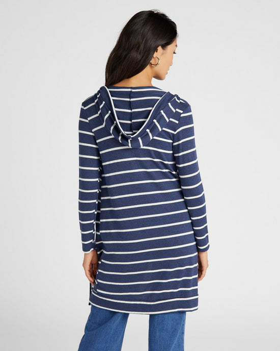 Navy/White $|& W. by Wantable Intermingle Stripe Hooded Cardigan - SOF Back