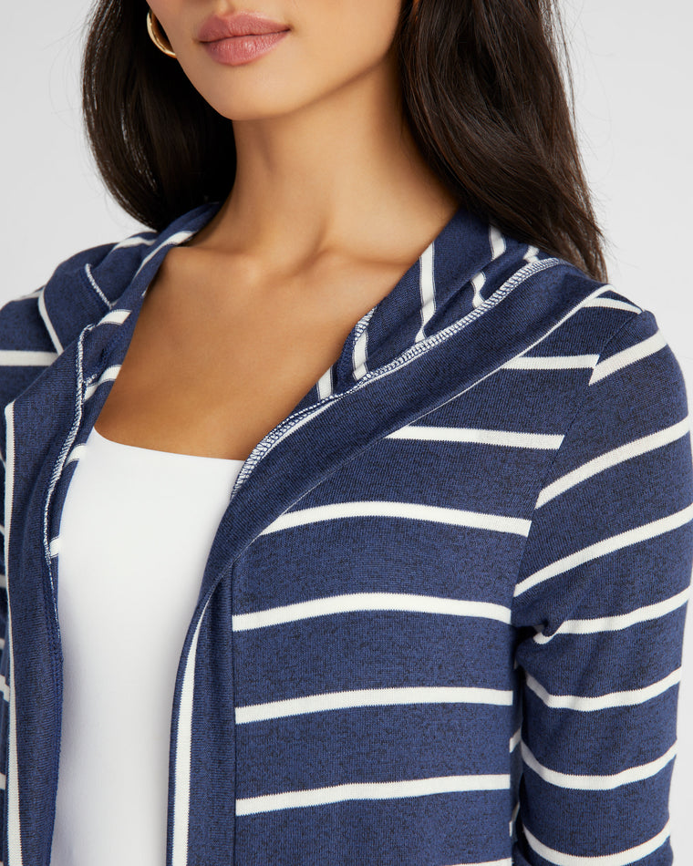 Navy/White $|& W. by Wantable Intermingle Stripe Hooded Cardigan - SOF Detail
