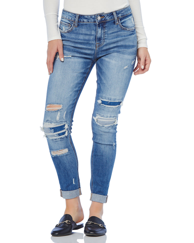 Medium Blue $|& Ceros Jeans Mid Rise Cuffed Skinny - SOF Front