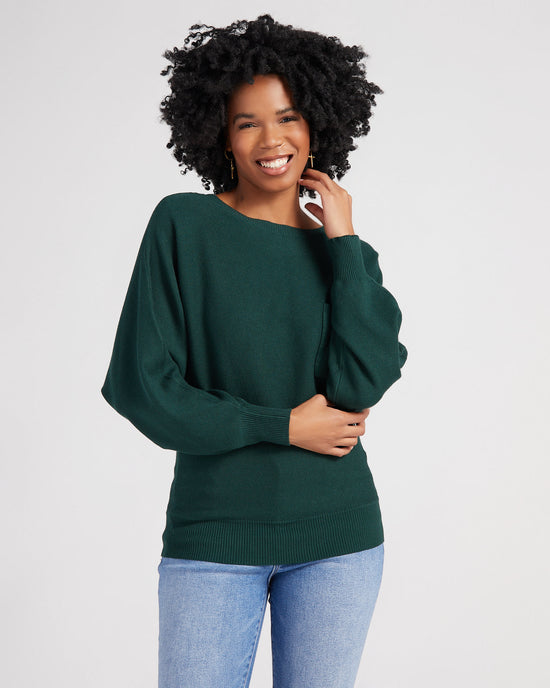 Green $|& Apricot Pocket Batwing Pullover - SOF Front